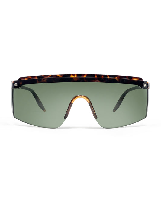 Broad M Brown Tortoise with Green Lenses